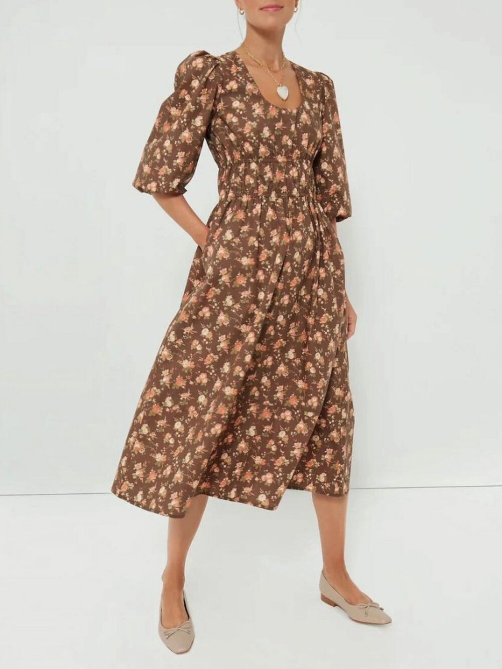 New Tuckernuck Marlena 100% Cotton Midi Dress Rosewood Chintz M $298 - Picture 1 of 6
